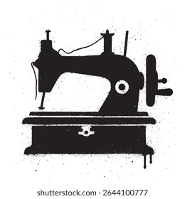 Graffiti Style Black and White Spray Painted Vintage Sewing Machine Silhouette.	