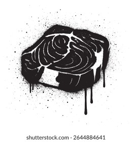 Graffiti Style Black and White Steak Illustration with Spray Paint Drips.