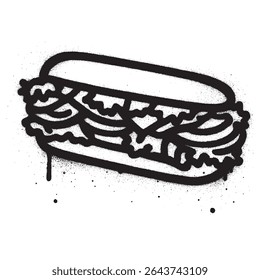 Graffiti Style Black and White Sub Sandwich Spray Art with Dripping Paint.	