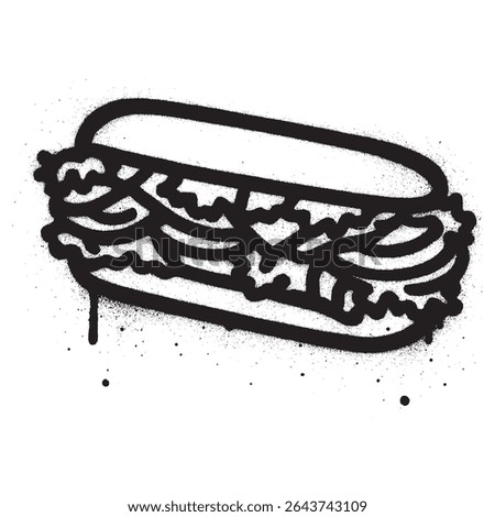 Graffiti Style Black and White Sub Sandwich Spray Art with Dripping Paint.	
