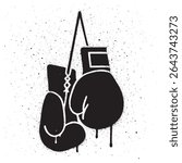 Graffiti Style Boxing Gloves Icon with Black Paint Drips. Stencil Street Art Illustration.	