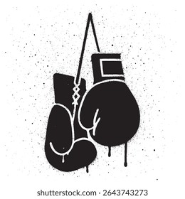 Graffiti Style Boxing Gloves Icon with Black Paint Drips. Stencil Street Art Illustration.	
