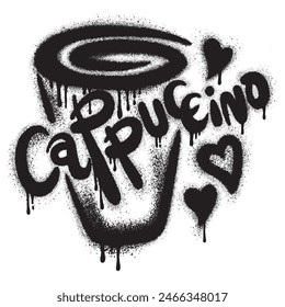 graffiti style coffee cup design with the word "cappuccino" on a cup shaped background. Vector illustration.