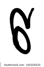 Graffiti style digit 6 with a spray in black over white. Vector illustration
