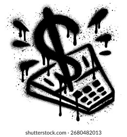 Concepto de conteo de dólares estilo graffiti. Ilustración de una máquina de contar dinero con un icono de signo de dólar.