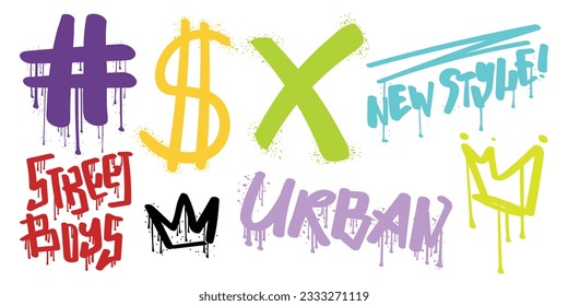 Graffiti style drawing elements set collection. Vector illustration design for fashion graphics, t shirt, print, poster, sticker.