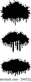 Graffiti style drip splat spray black or black cloud shape graphic collection. Useful for ink, paint, blood, oil or mud splatter effect. Vector design.