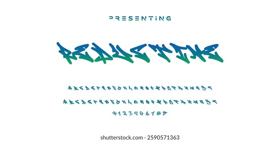 Graffiti style font. Orange and yellow colors vector alphabet