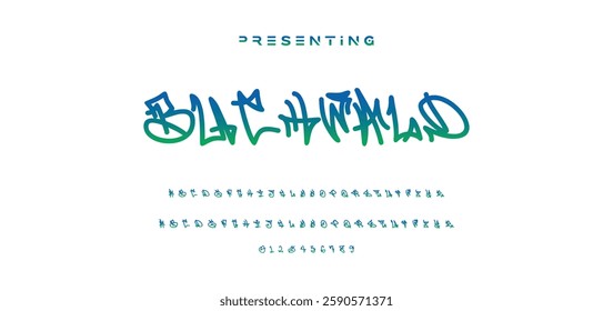 Graffiti style font. Orange and yellow colors vector alphabet