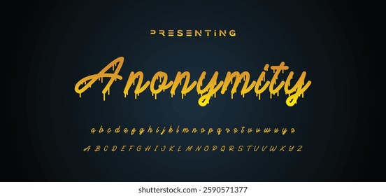 Graffiti style font. Orange and yellow colors vector alphabet