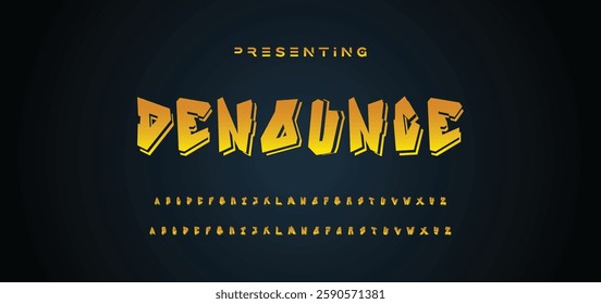 Graffiti style font. Orange and yellow colors vector alphabet
