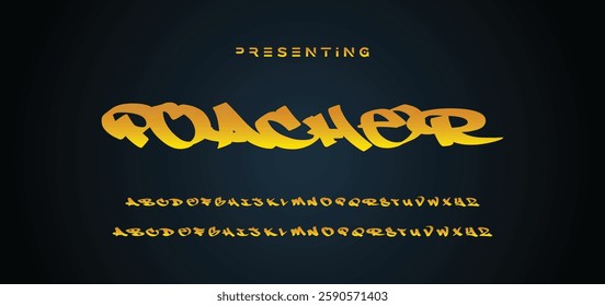 Graffiti style font. Orange and yellow colors vector alphabet