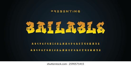 Graffiti style font. Orange and yellow colors vector alphabet