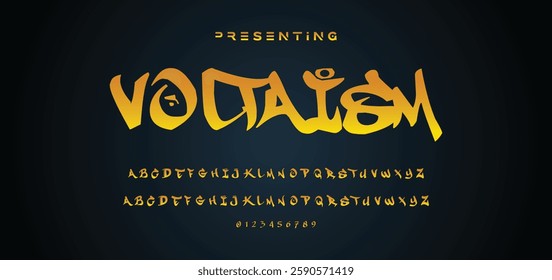 Graffiti style font. Orange and yellow colors vector alphabet