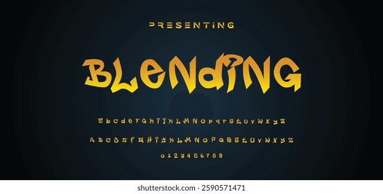 Graffiti style font. Orange and yellow colors vector alphabet