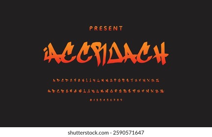Graffiti style font. Orange and yellow colors vector alphabet