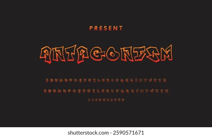 Graffiti style font. Orange and yellow colors vector alphabet