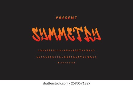 Graffiti style font. Orange and yellow colors vector alphabet