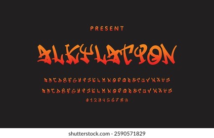 Graffiti style font. Orange and yellow colors vector alphabet