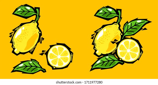 Graffiti Style Fresh Lemons Assorted Set. Isolated Vector Illustration