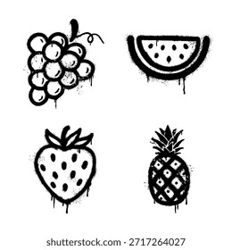 Icono de fruta de estilo graffiti con uvas sandía fresa y piña