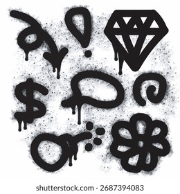 graffiti style hand drawn doodle set, vector illustrator, doodle arrows, diamonds, dollars, bombs and more