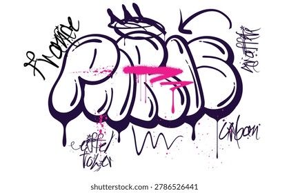 Graffiti style hand drawn lettering, paris lettering, Paris Graffiti style, Paris Graffiti vector text, t shirt prints, cards, stickers, badges,graffiti tags, tees art.eps