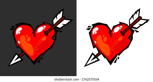 Graffiti Style Heart And Arrow Isolated Vector Illustration Art