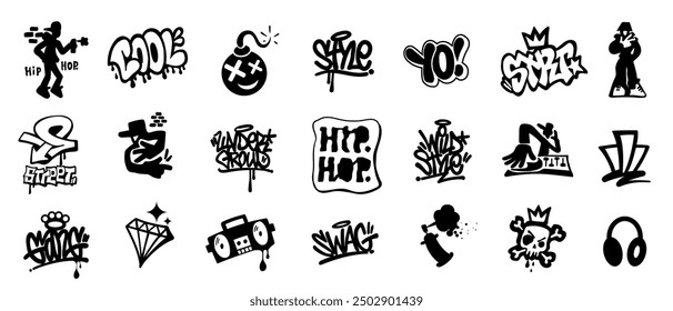 
Graffiti Style Hip Hop Music Vector Lettering Characters Design Elements Icon Set