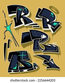 Letras de estilo de graffiti Ilustración de conjunto R 