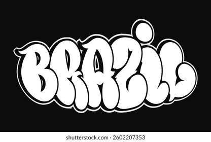 Graffiti style letters spell Brazil in bold, artistic typography. Perfect for urban street art, t-shirt prints, and creative designs.