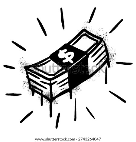 Graffiti Style Money Stack Illustration with Spray Paint Drip and Splatter Effect