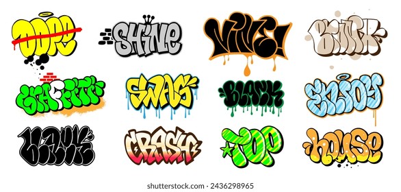 
Graffiti style popular words lettering set, isolated vector design element