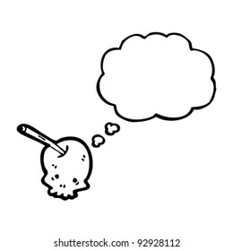 caricatura de cerezo al estilo del cráneo con burbuja de pensamiento