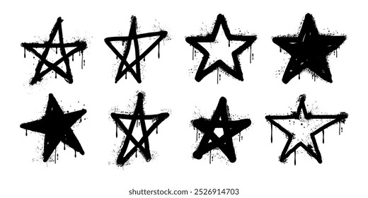 Graffiti style spray painted star icon with dripping effect. Vector illustration on a white background