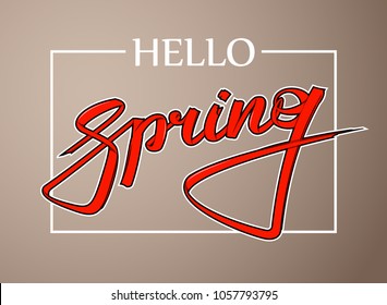 Graffiti style spring text. Lettering festive card hello spring banner. Background inscription spring is coming. Vector title hello spring. Abstract paper lettering greeting card. Hand street sketched