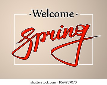 Graffiti style spring text. Lettering festive card hello spring banner. Background inscription spring is coming. Vector title hello spring. Abstract paper lettering greeting card. Hand street sketched