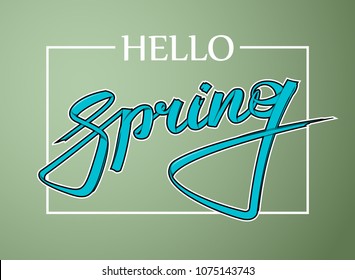Graffiti style spring text. Lettering festive card hello spring banner. Background inscription spring is coming. Vector title hello spring. Abstract paper lettering greeting card. Hand street sketched