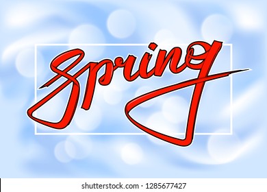 Graffiti style spring text. Lettering festive card hello spring banner. Background inscription spring is coming. title hello spring. Abstract paper lettering greeting card. Hand street sketched
