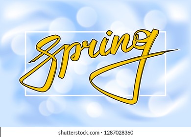 Graffiti style spring text. Lettering festive card hello spring banner. Background inscription spring is coming. title hello spring. Abstract paper lettering greeting card. Hand street sketched