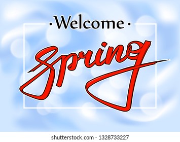 Graffiti style spring text. Lettering festive card hello spring banner. Background inscription spring is coming. title hello spring. Abstract paper lettering greeting card. Hand street sketched