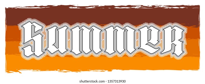 Graffiti style Summer text on color banner. Lettering festive card summer sun banner. Background inscription summer coming. Abstract paper lettering greeting card. Hand street sketched
