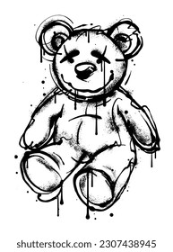 Graffiti Style Teddy Bear Illustration with a Raw, Grunge Aesthetic