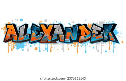 Graffiti Styled Design for Alexander ....This graffiti design is a vibrant and eye-catching piece that was created using vector graphics. The design features bold and dynamic lettering that is set