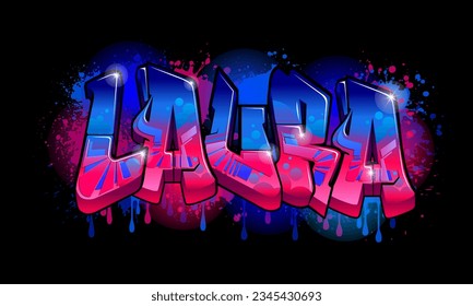 Graffiti Styled Design for Laura ....This graffiti design is a vibrant and eye-catching piece that was created using vector graphics. The design features bold and dynamic lettering that is set against