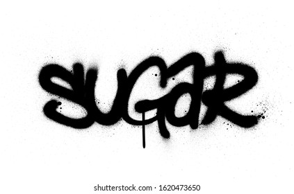 graffiti sugar word sprayed in black over white