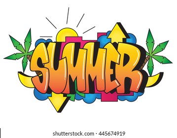 Graffiti. Summer word. Street art spray paint graffiti sticker for textile prints and stamps