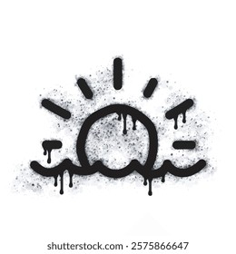 Graffiti sunrise icon sprayed with black paint on white. Sunrise symbol isolated on white background. Vector illustration