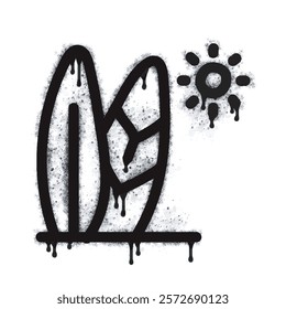 Graffiti surfboard sign spray painted in black on white. Surfboard symbol isolated on white background. Vector illustration