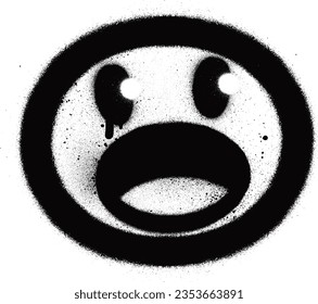 Graffiti sorprendido con aerosol de emoji en blanco y negro